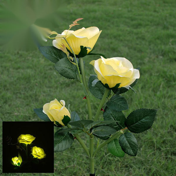 3 Heads Solar Rose Lantern Outdoor Garden Led Ground Plug Simulation Lantern