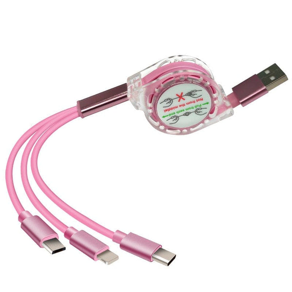 homeandgadget Home Pink 3-in-1 Retracting USB Cable Data Charger