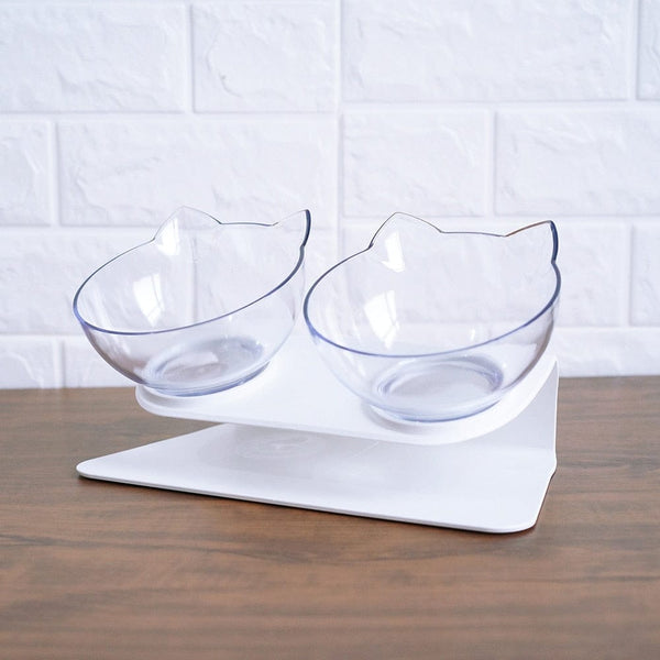 homeandgadget Home Clear Anti-Vomiting Orthopedic Cat Bowl For Food & Water, Plastic Material