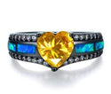 homeandgadget Yellow / 10 Beautiful Black Plated Opal Heart Ring