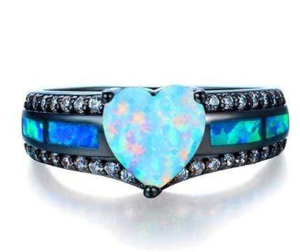 homeandgadget White Opal / 10 Beautiful Black Plated Opal Heart Ring