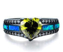 homeandgadget Olive Green / 10 Beautiful Black Plated Opal Heart Ring