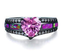 homeandgadget Pink / 10 Beautiful Black Plated Opal Heart Ring
