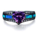 homeandgadget Purple / 10 Beautiful Black Plated Opal Heart Ring