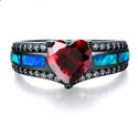homeandgadget Red / 10 Beautiful Black Plated Opal Heart Ring