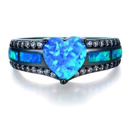 homeandgadget Blue Opal / 10 Beautiful Black Plated Opal Heart Ring
