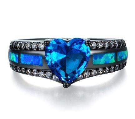 homeandgadget Lake Blue / 10 Beautiful Black Plated Opal Heart Ring