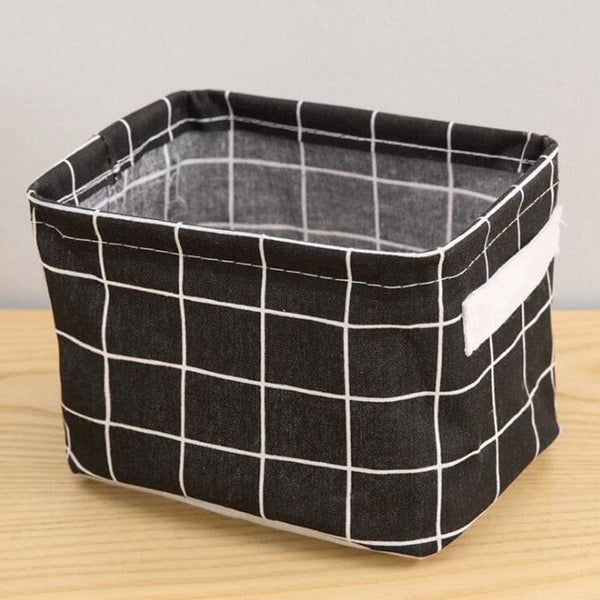 homeandgadget Home Black grid Fabric Storage Basket