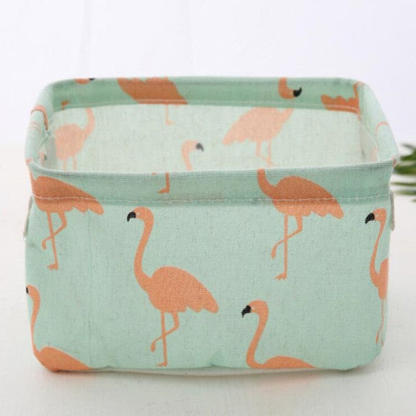 homeandgadget Home Green fire Flamingo Fabric Storage Basket
