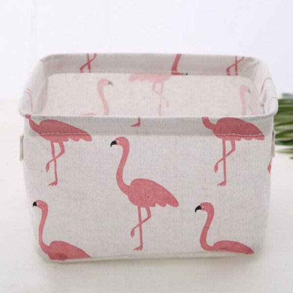 homeandgadget Home Flamingo on White Fabric Storage Basket