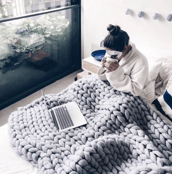 homeandgadget Home Merino Wool hand-woven Chunky knit Blanket
