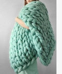 homeandgadget Home 39x39in / Light green Merino Wool hand-woven Chunky knit Blanket