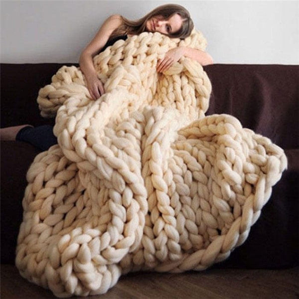 homeandgadget Home Merino Wool hand-woven Chunky knit Blanket