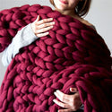 homeandgadget Home 39x39in / Wine red Merino Wool hand-woven Chunky knit Blanket
