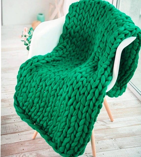 homeandgadget Home 31x31in / Green Merino Wool hand-woven Chunky knit Blanket