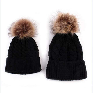 homeandgadget Black "Mommy & Me" Matching Faux Fur Beanies