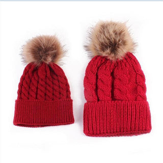 homeandgadget Red "Mommy & Me" Matching Faux Fur Beanies
