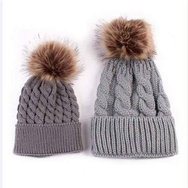 homeandgadget Gray "Mommy & Me" Matching Faux Fur Beanies