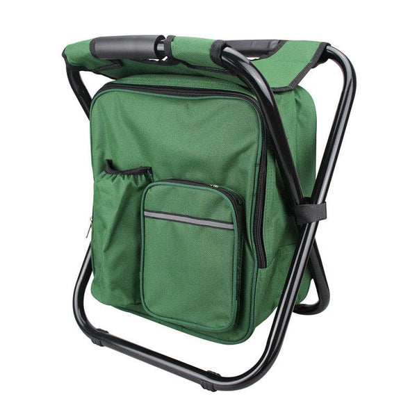 homeandgadget Home Green Outdoor Folding Chair with Ice Pack Camping Fishing Stool Portable Backpack Cooler Insulated Picnic Bag