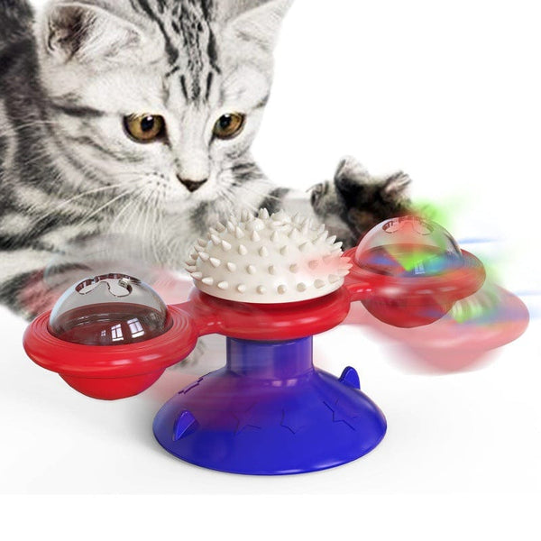 homeandgadget Home Red Blue Rotating Windmill Cat Toy For Chewing, Swatting & Rubbing
