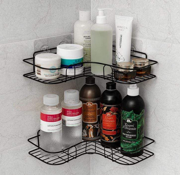 homeandgadget Home Black with double buttons Self Adhesive Bathroom Storage Rack