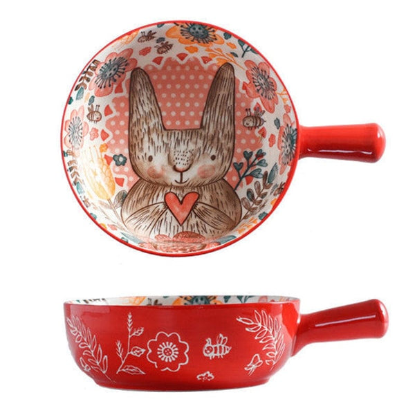 homeandgadget Home Flower Rabbit Single Handle Baking Bowl