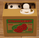 homeandgadget Home Strawberry Cat Stealing Coin Cat Piggy Bank, Plastic
