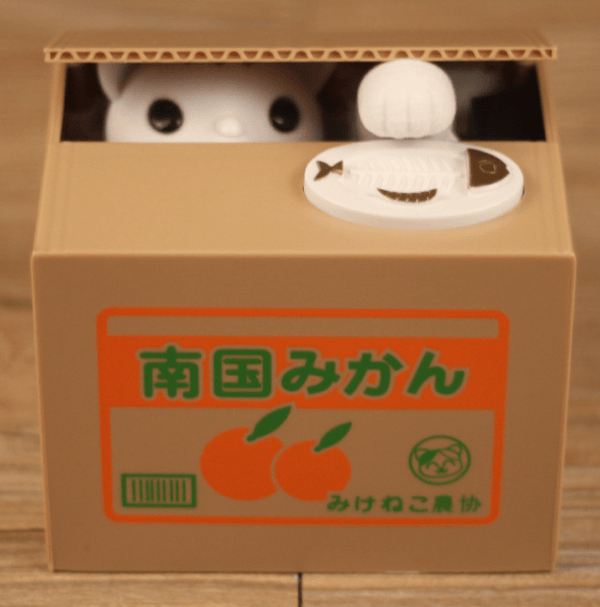homeandgadget Home Japanese white cat Stealing Coin Cat Piggy Bank, Plastic
